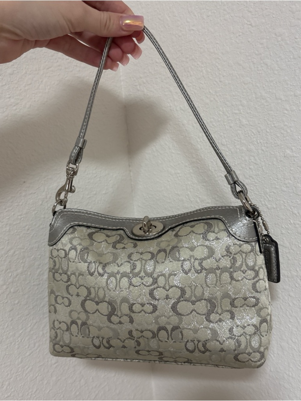 Coach Optic Mini C’s Silver Monogram Mini Shoulder Bag - Metallic Silver Y2K